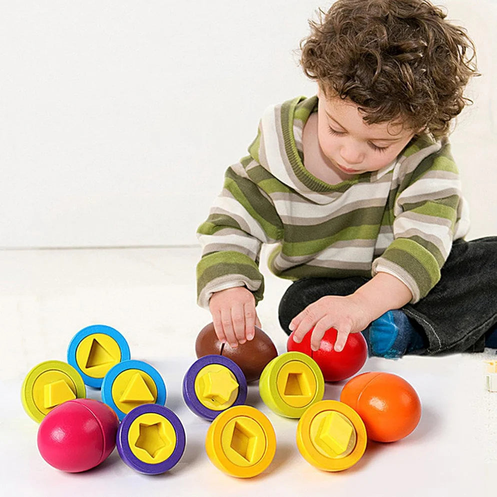 Open Ended Wooden Baby Egg Game - Early Education Geometric Shape Color Matching