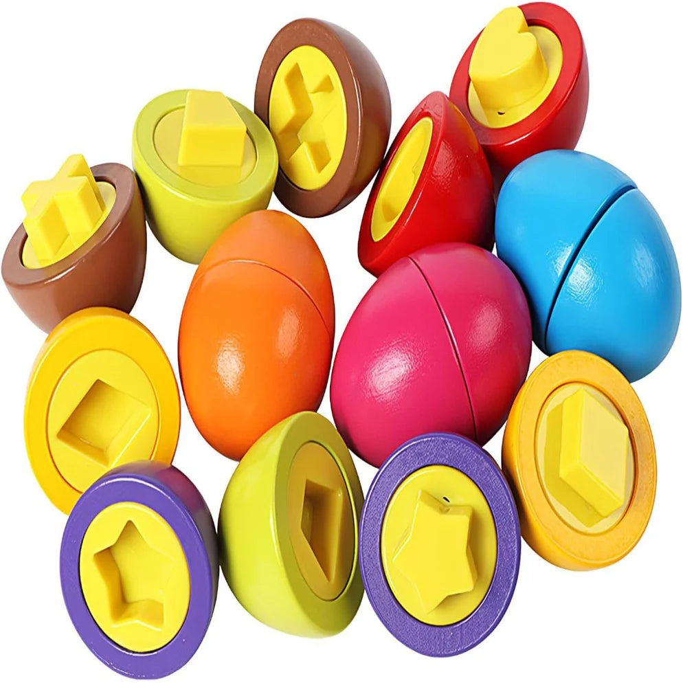 Open Ended Wooden Baby Egg Game - Early Education Geometric Shape Color Matching