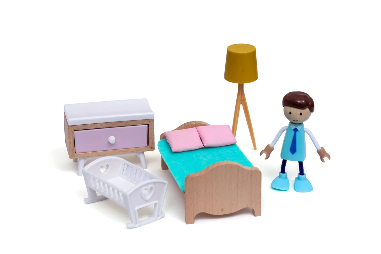 Open Ended Wooden Dollhouse - Modern Villa (31 pcs furniture including 4 doll figures included)