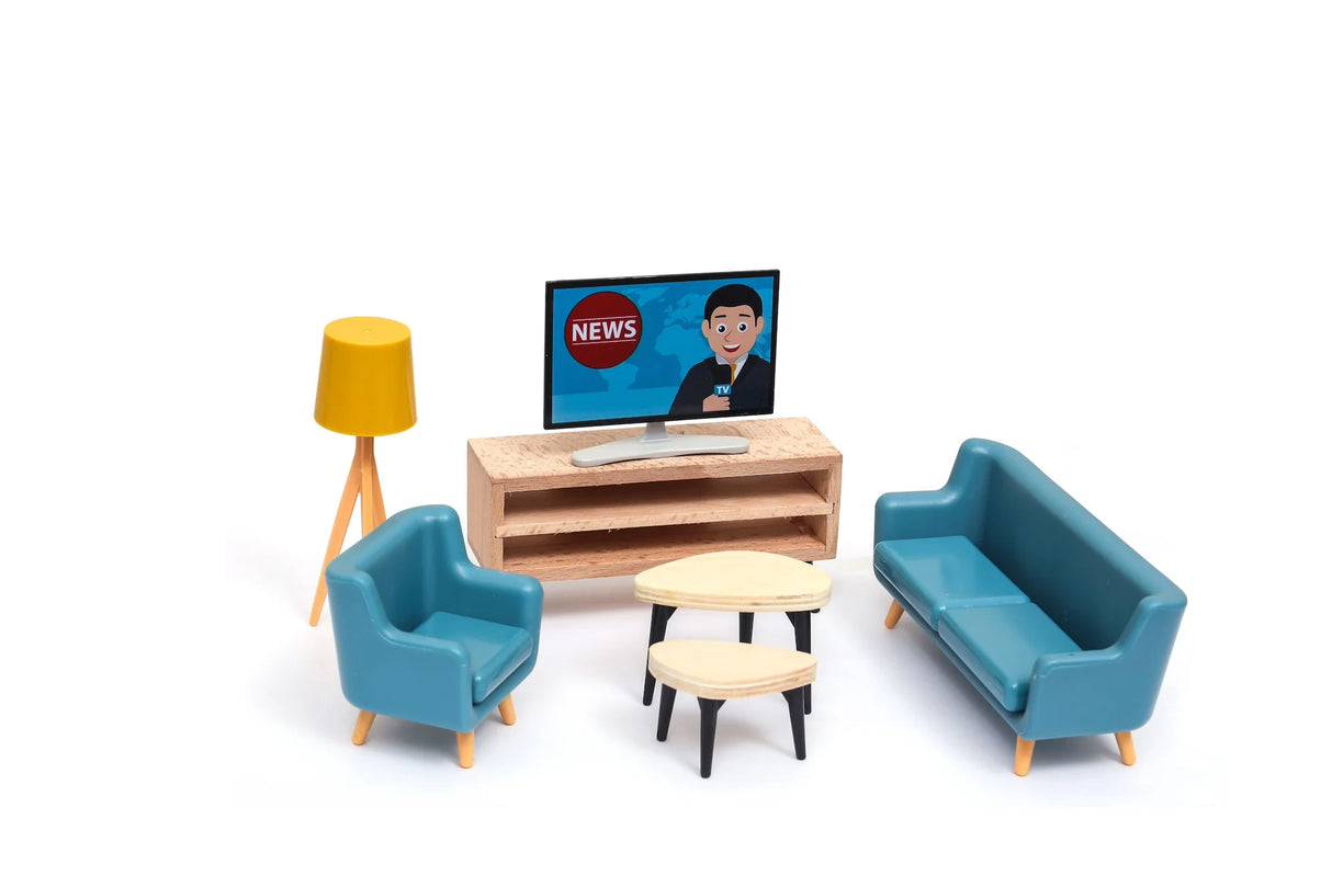 Open Ended Wooden Dollhouse - Modern Villa (31 pcs furniture including 4 doll figures included)