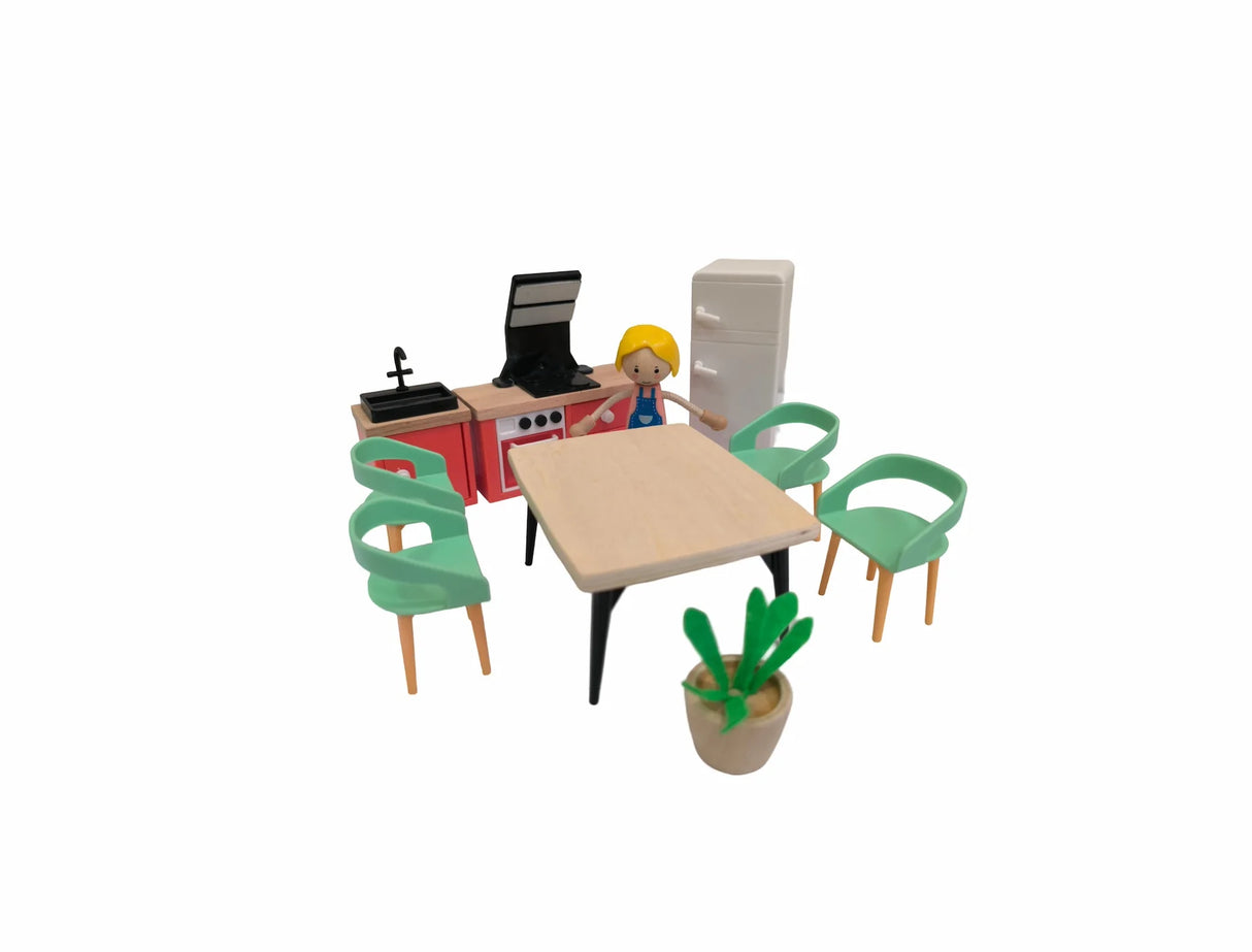 Open Ended Wooden Dollhouse - Modern Villa (31 pcs furniture including 4 doll figures included)