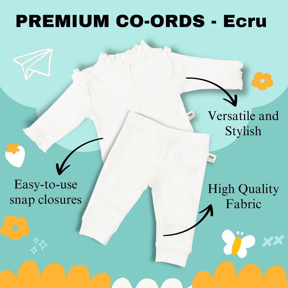 Premium Ruffle Collar Co-ords - Ecru