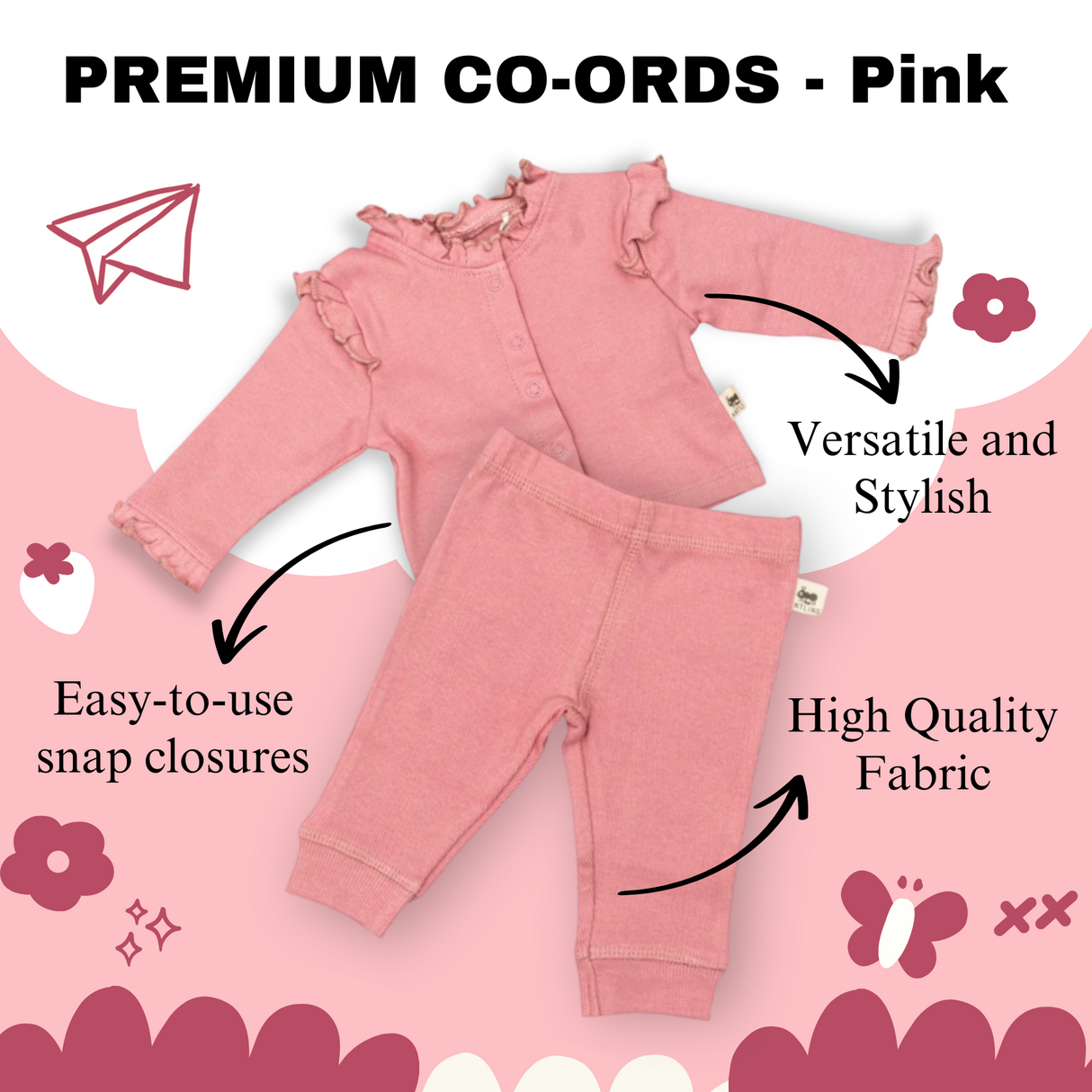 Premium Ruffle Collar Co-ords - Pink