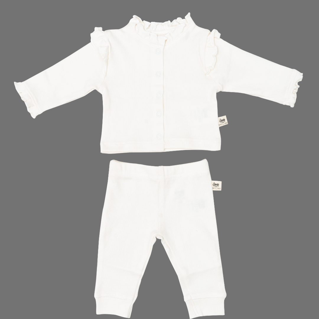 Premium Ruffle Collar Co-ords - Ecru