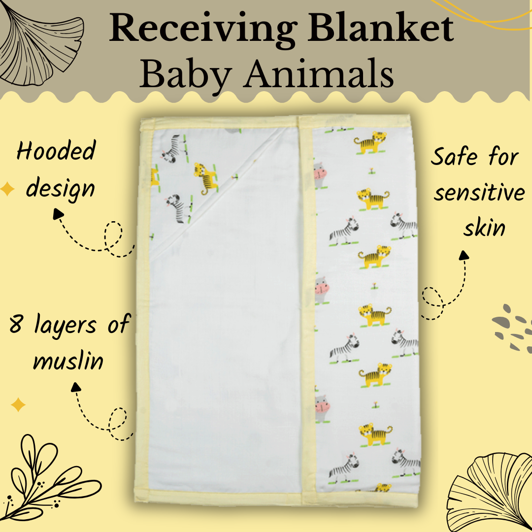8 Layers Muslin Receiving Blanket - Baby Animals