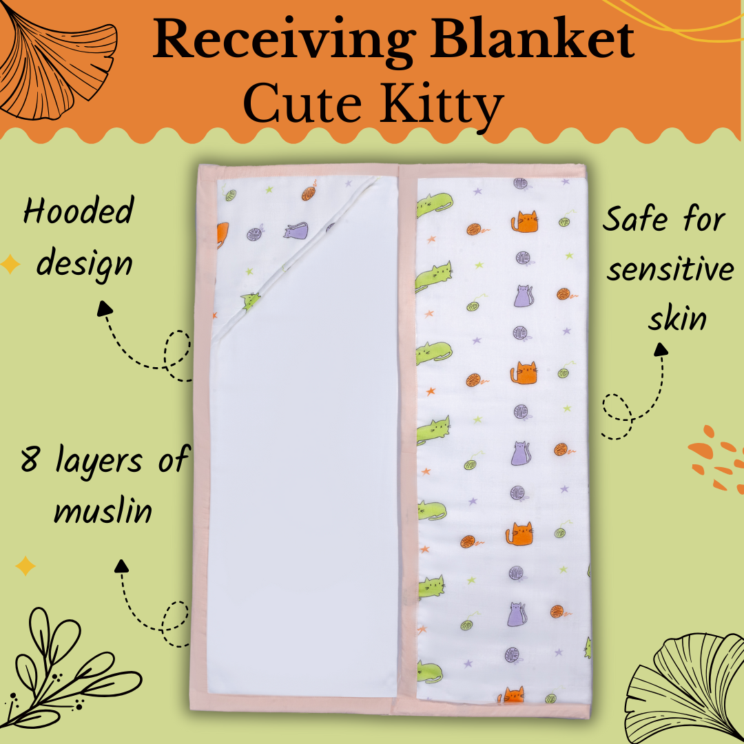 8 Layers Muslin Receiving Blanket - Cute Kitty