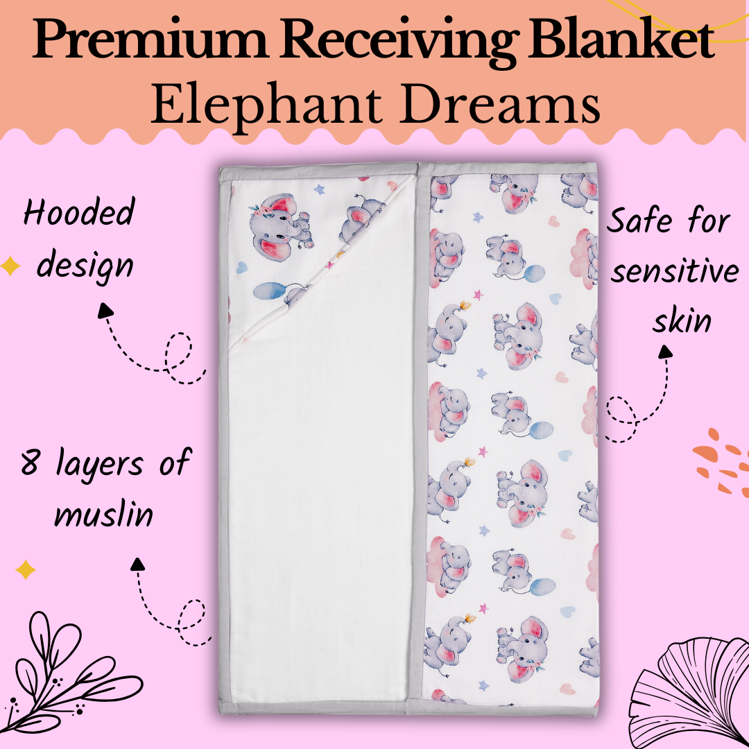 Premium 8 Layers Muslin Receiving Blanket - Elephant Dreams