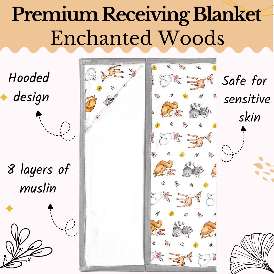 Premium 8 Layers Muslin Receiving Blanket - Enchanted Woods
