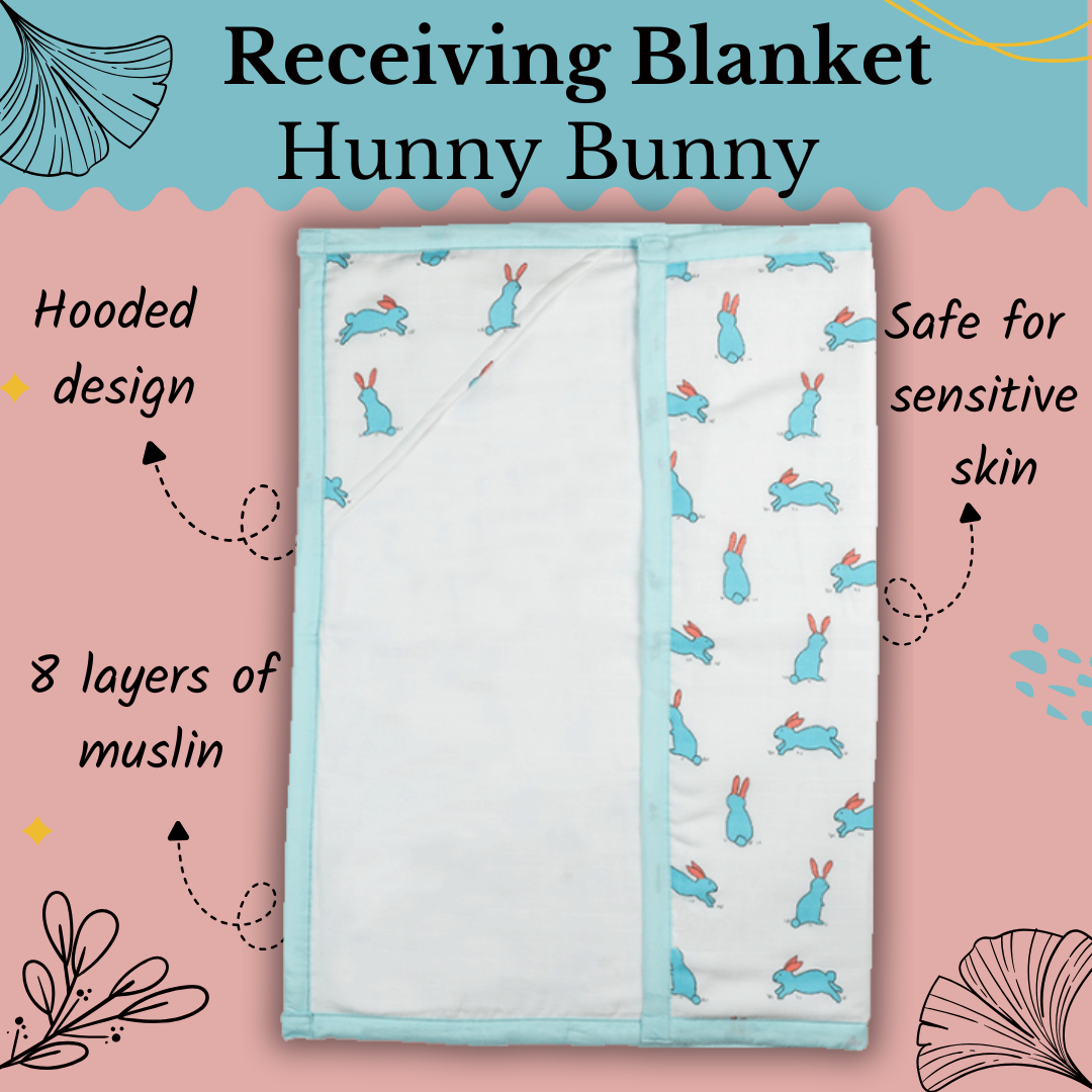8 Layers Muslin Receiving Blanket - Hunny Bunny