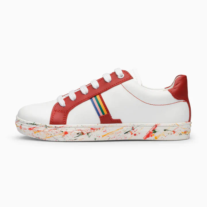 Rainbow Splash Kids Leather Sneakers - White & Red