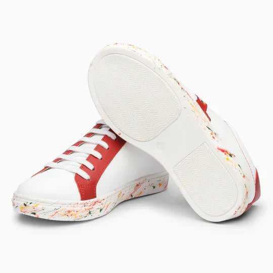 Rainbow Splash Kids Leather Sneakers - White & Red