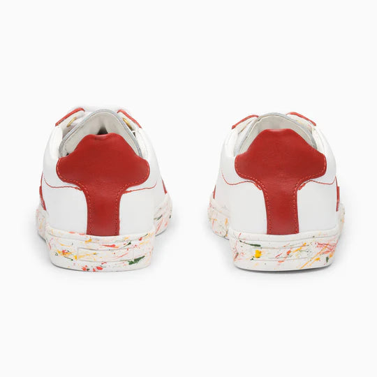 Rainbow Splash Kids Leather Sneakers - White & Red