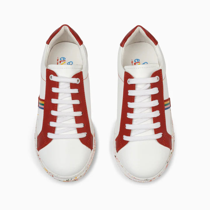 Rainbow Splash Kids Leather Sneakers - White & Red