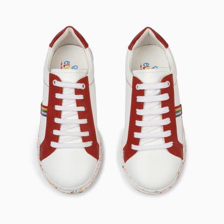 Rainbow Splash Kids Leather Sneakers - White & Red