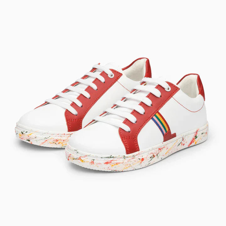 Rainbow Splash Kids Leather Sneakers - White & Red