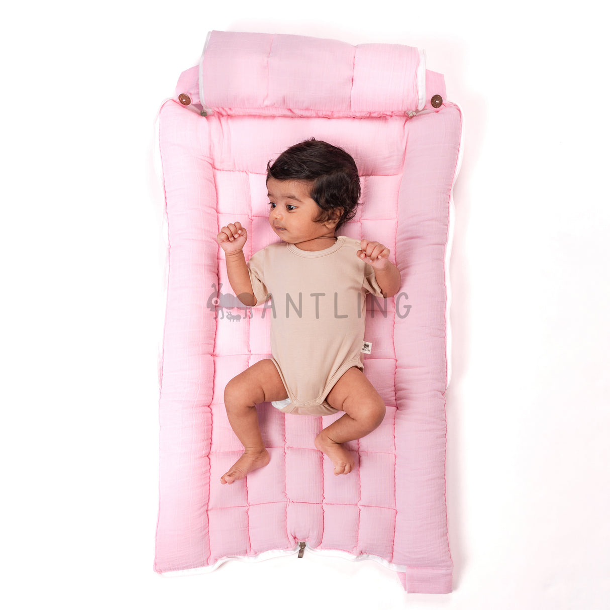 SoftNest - Premium Muslin Baby Nest cum Bed Set - Pink