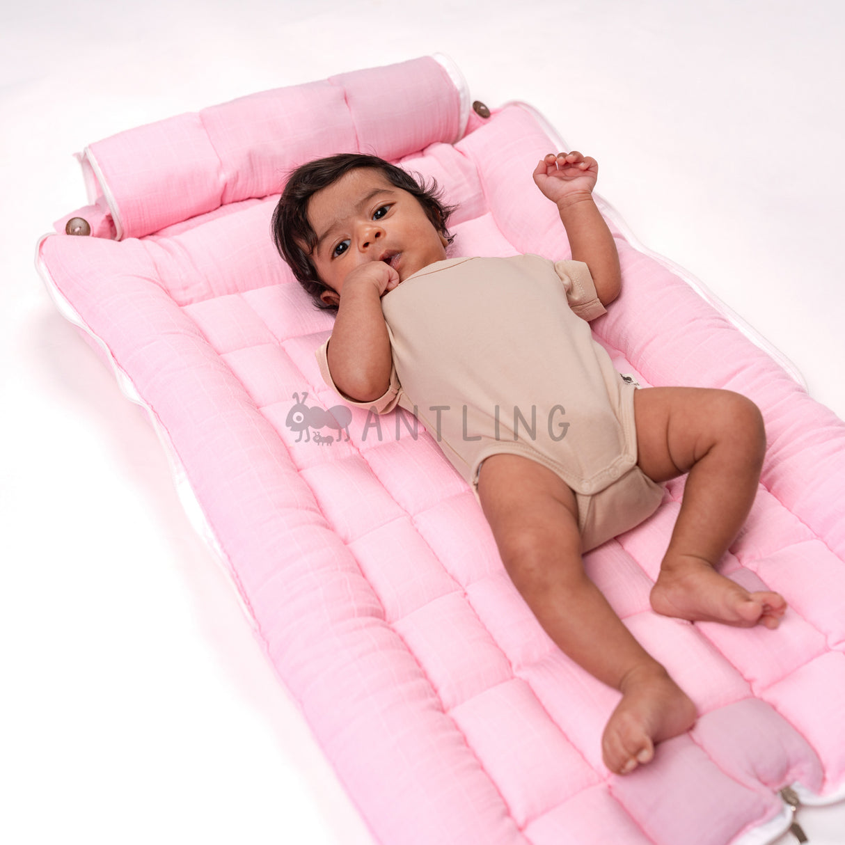 SoftNest - Premium Muslin Baby Nest cum Bed Set - Pink