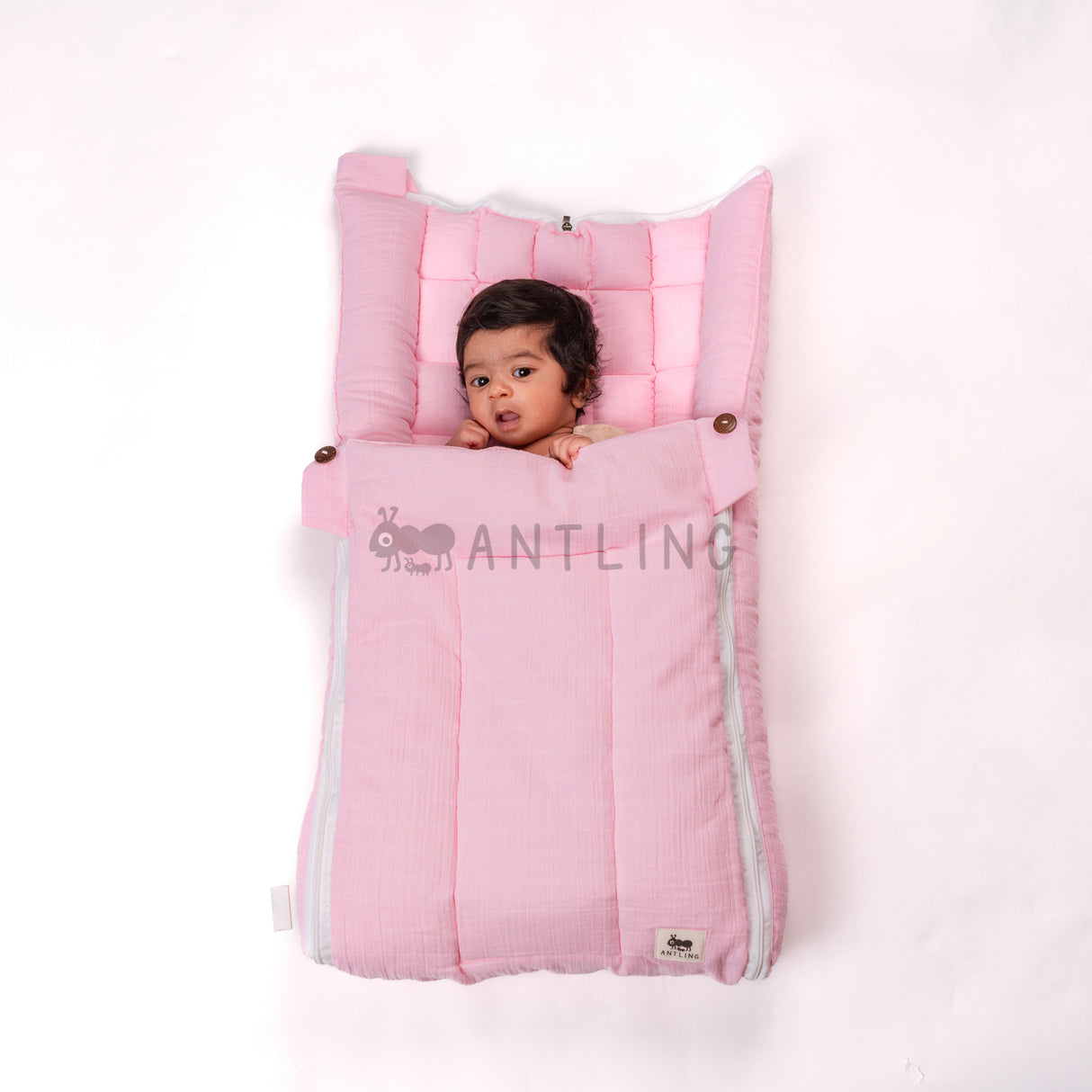 SoftNest - Premium Muslin Baby Nest cum Bed Set - Pink