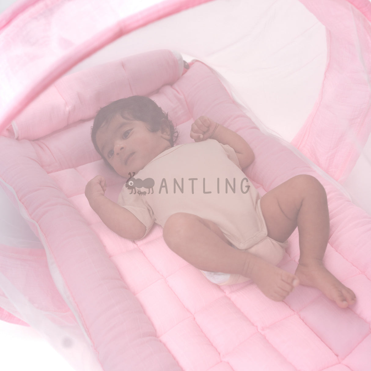 SoftNest - Premium Muslin Baby Nest cum Bed Set - Pink