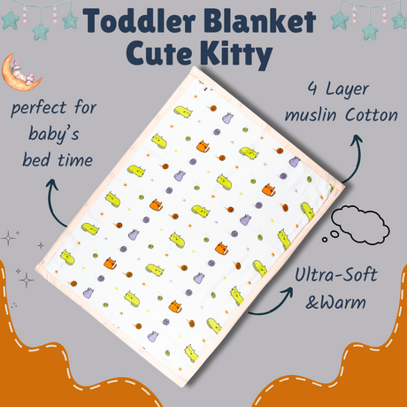 Muslin Toddler Blanket (4 layers) - Cute Kitty