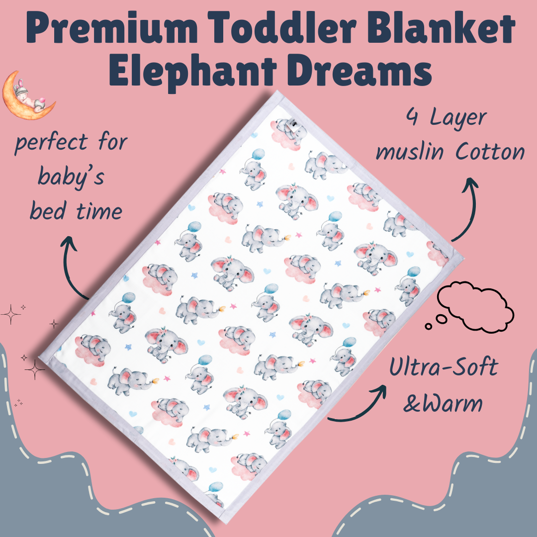 Premium Muslin Toddler Blanket (4 layers) - Elephant Dreams