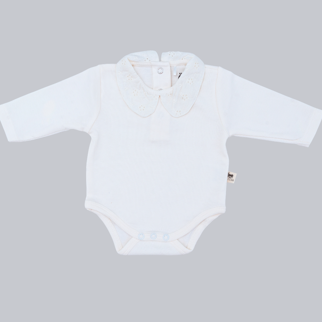 Premium Peter Pan Collar Unisex Cotton Rompers - Ecru