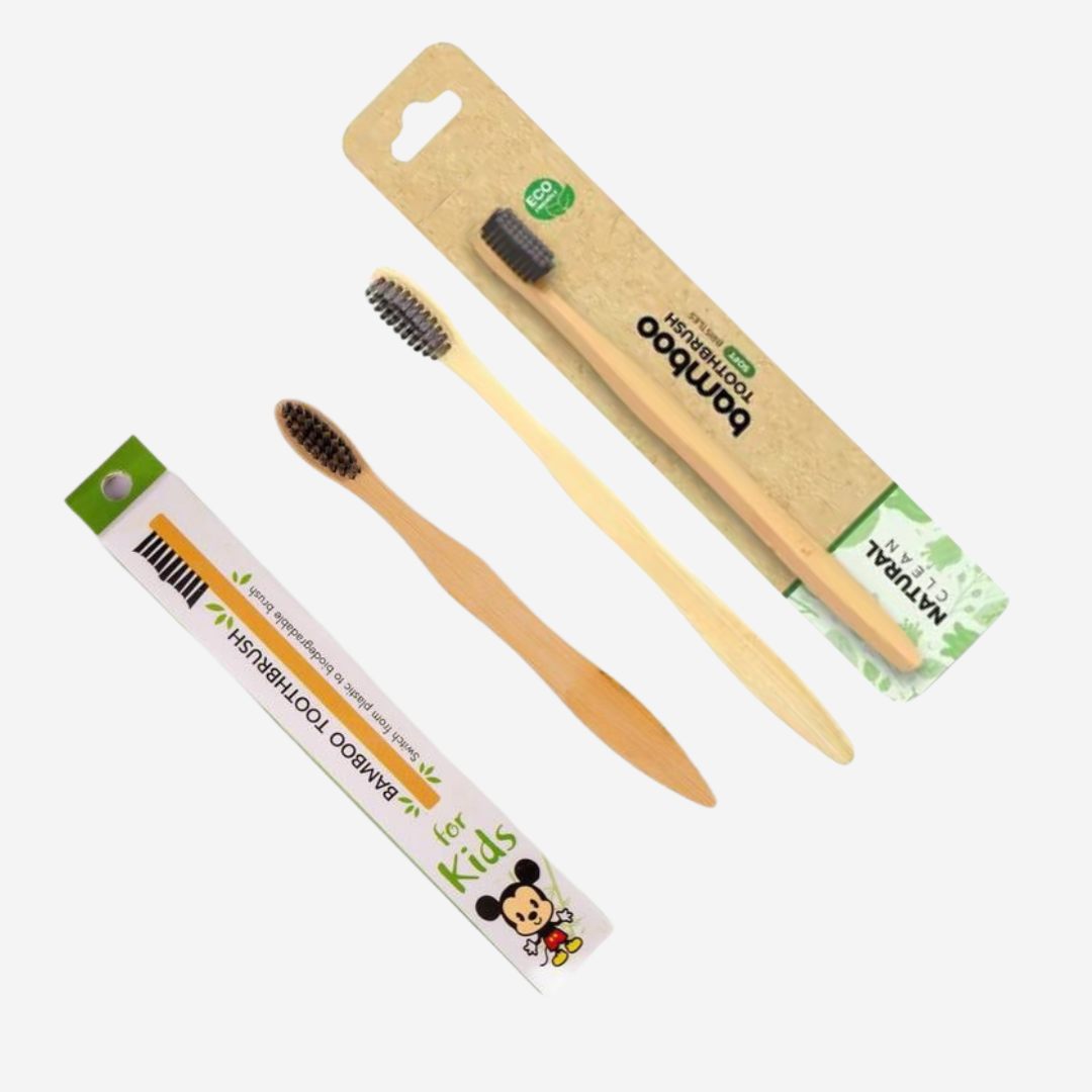 Bamboo Toothbrushes for Mom and Kids - Set of 2
