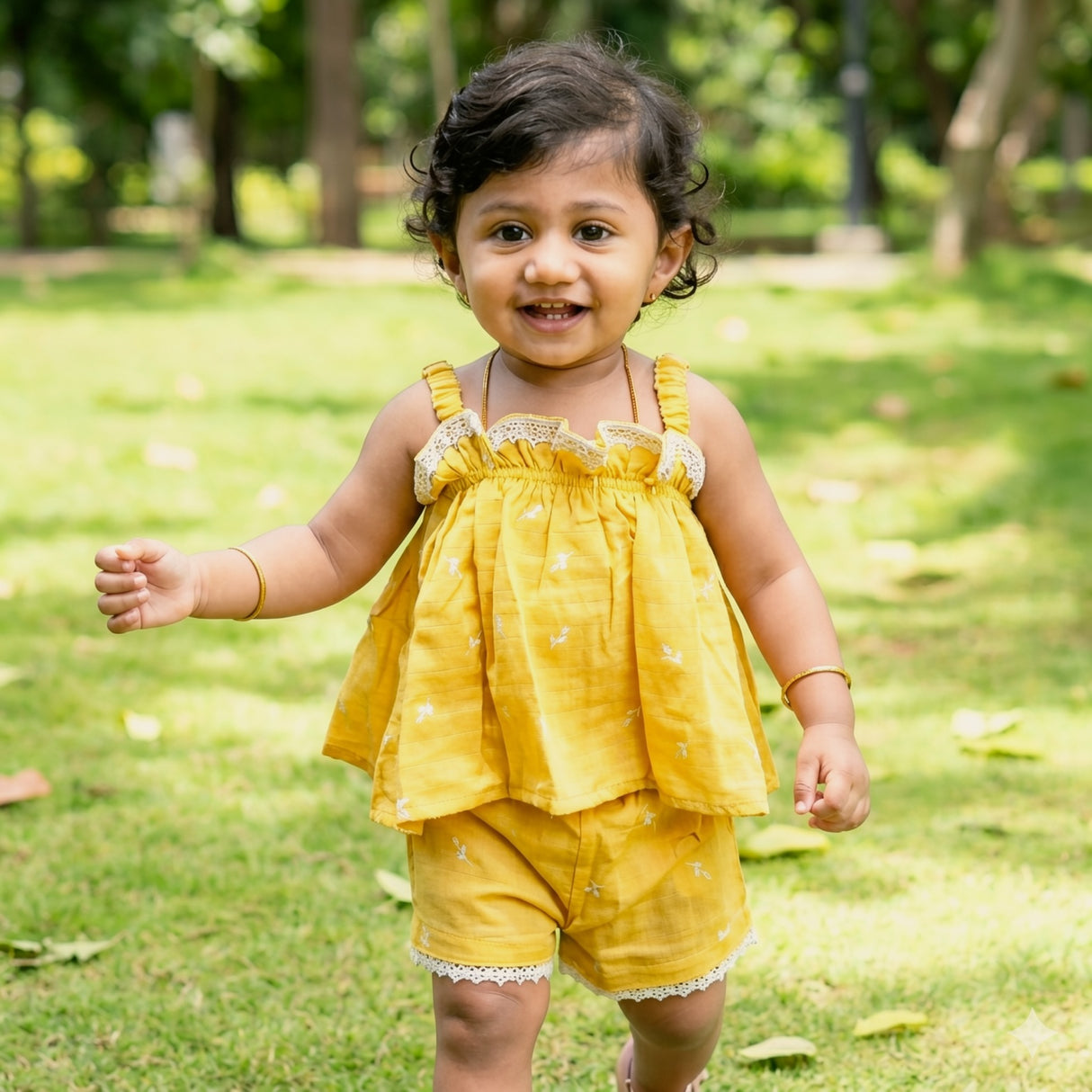 Muslin Girls Co-ords - Mustard