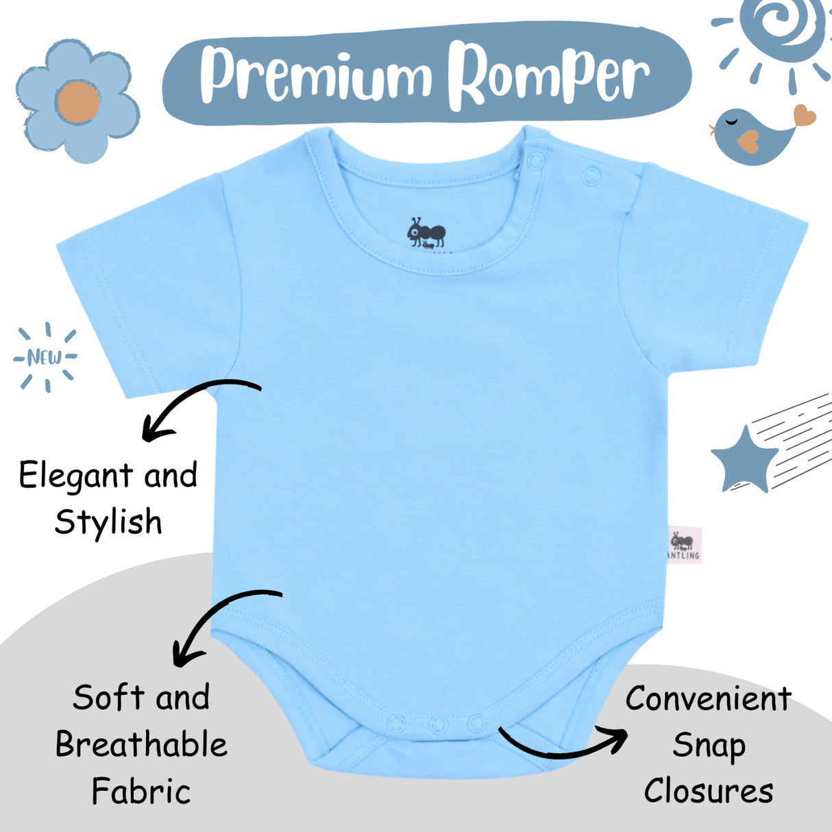 Premium Baby Unisex Cotton Half Sleeve Romper - Ice