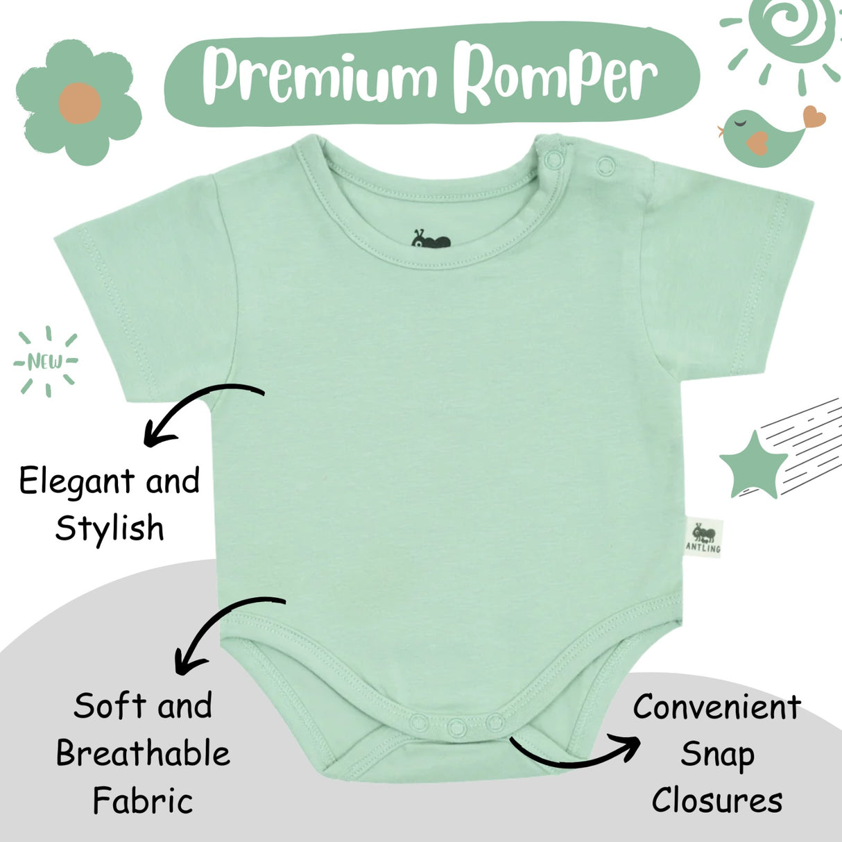 Premium Baby Unisex Cotton Half Sleeve Romper - Memory