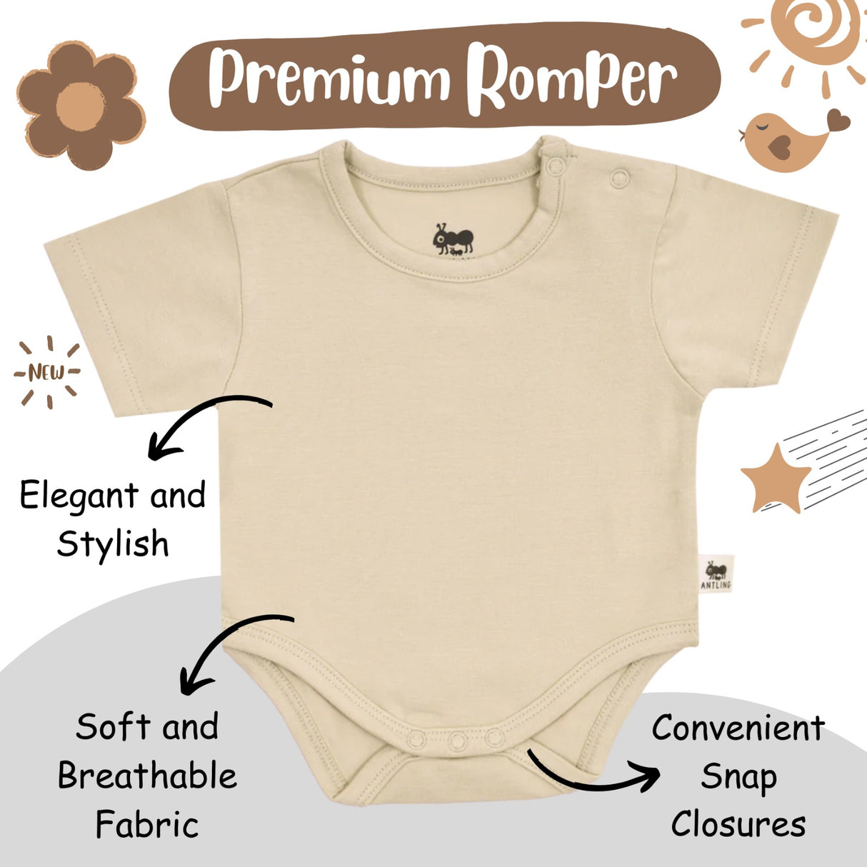 Safe Bamboo Unisex Baby Half Sleeve Romper - Sand