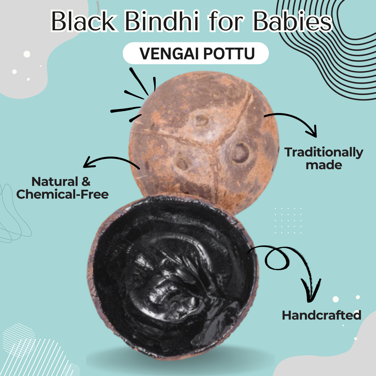 Vengai Pottu Black Bindi for Babies (Pack of 2)