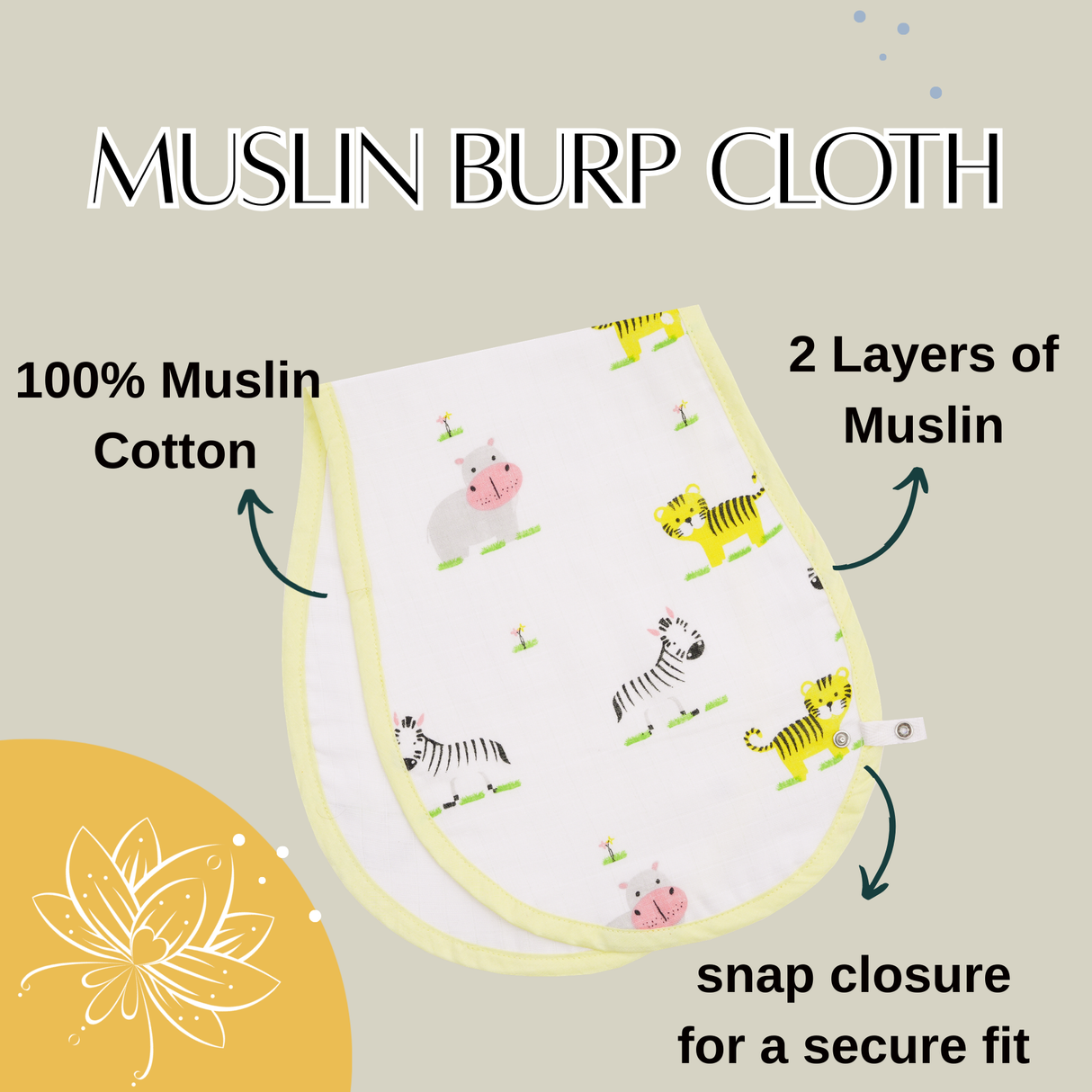 Muslin Burp Cloth - Baby Animals