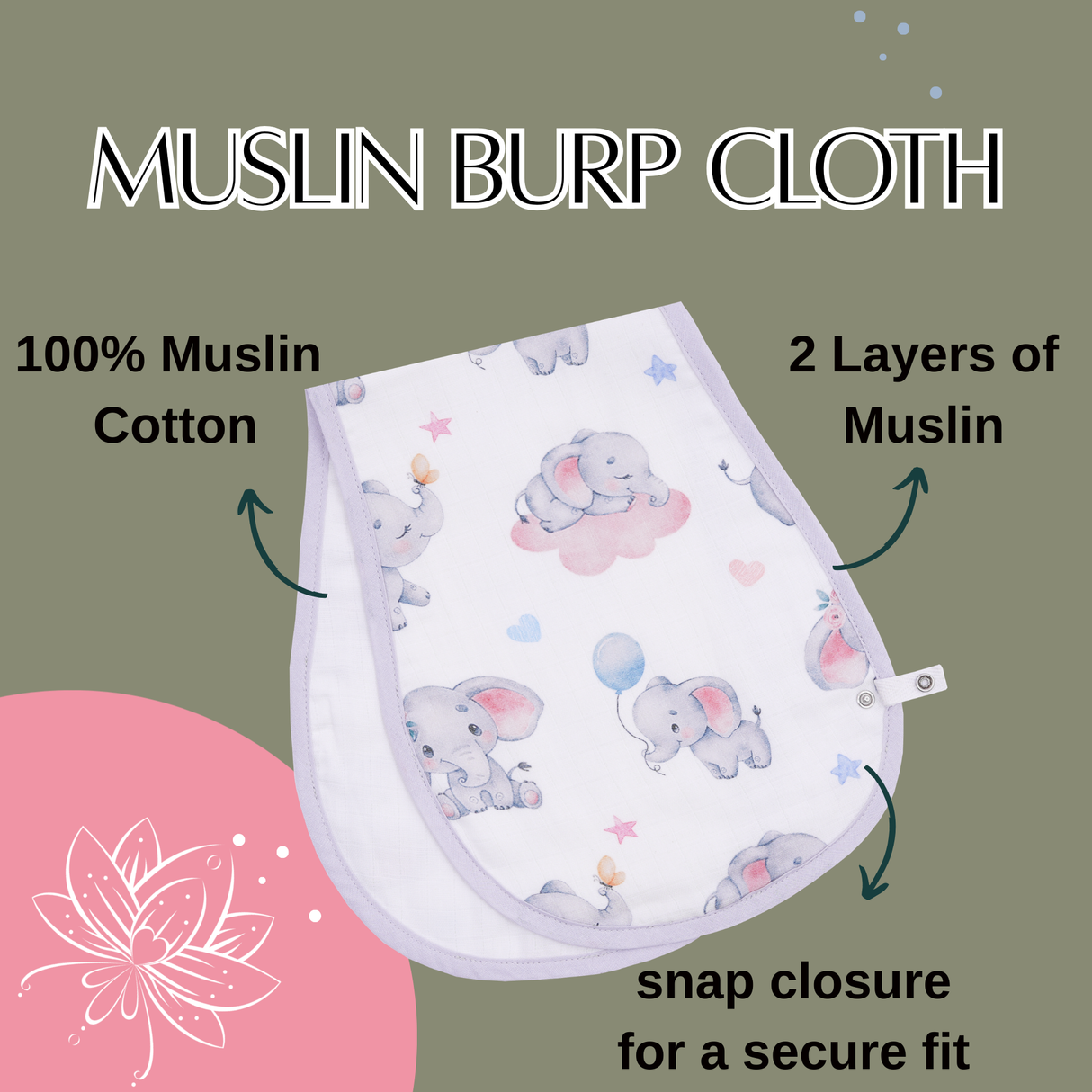 Premium Muslin Burp Cloth - Elephant Dreams
