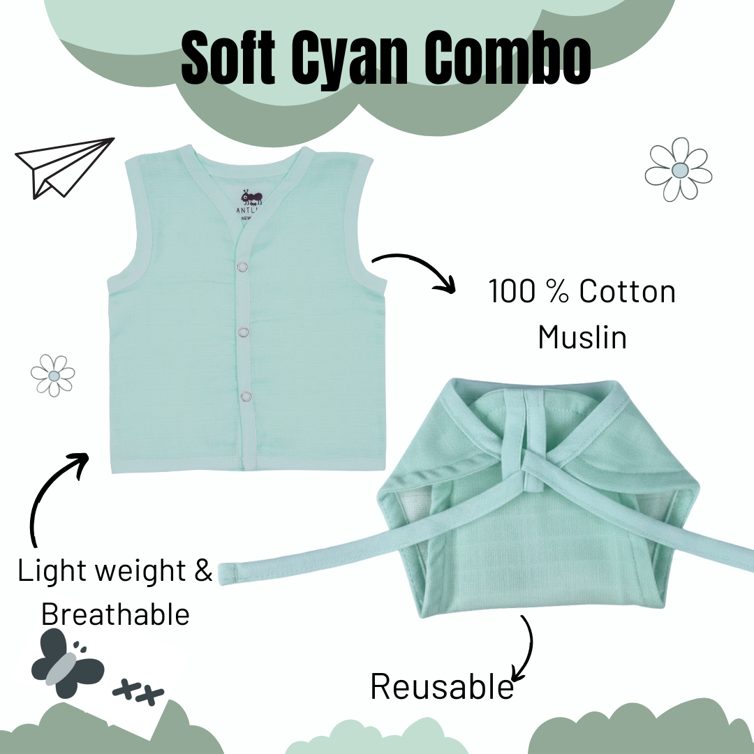 Newborn Muslin Jabla & Nappy Combo - Soft Cyan