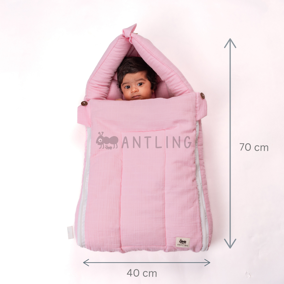 SoftNest - Premium Muslin Baby Nest cum Bed Set - Pink
