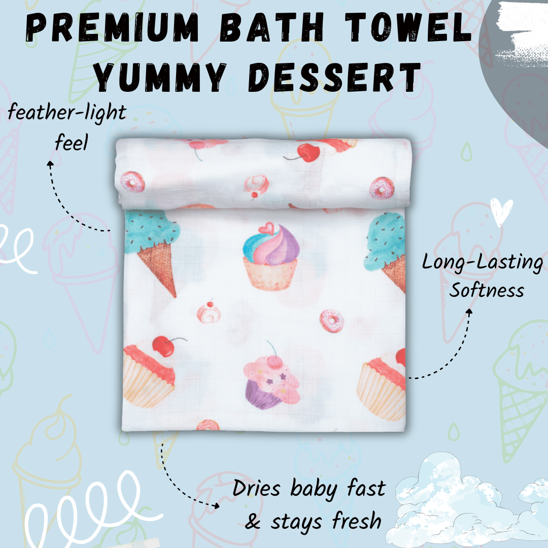 Premium Muslin Baby Bath Towel - Yummy Dessert