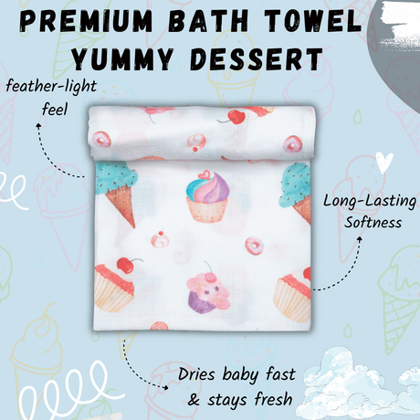 Premium Muslin Baby Bath Towel - Yummy Dessert