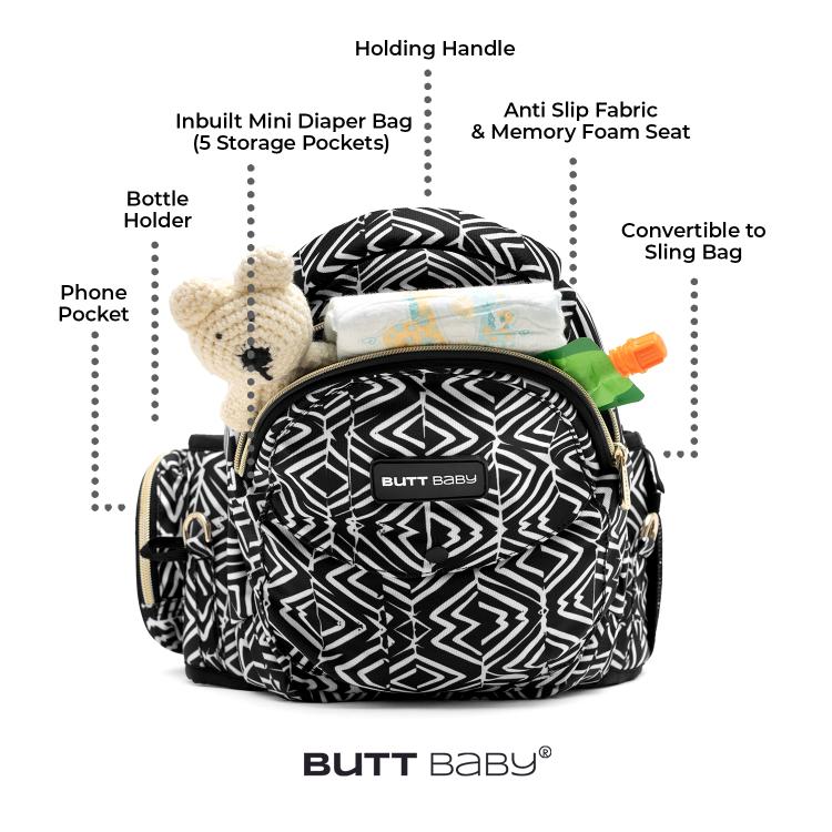 Baby Carrier with Hip Seat and InBuilt Mini Diaper Bag