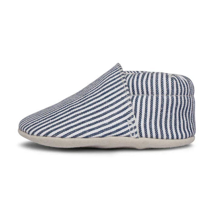 Stripes Cotton Baby Shoe - White And Blue