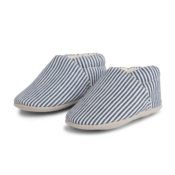 Stripes Cotton Baby Shoe - White And Blue