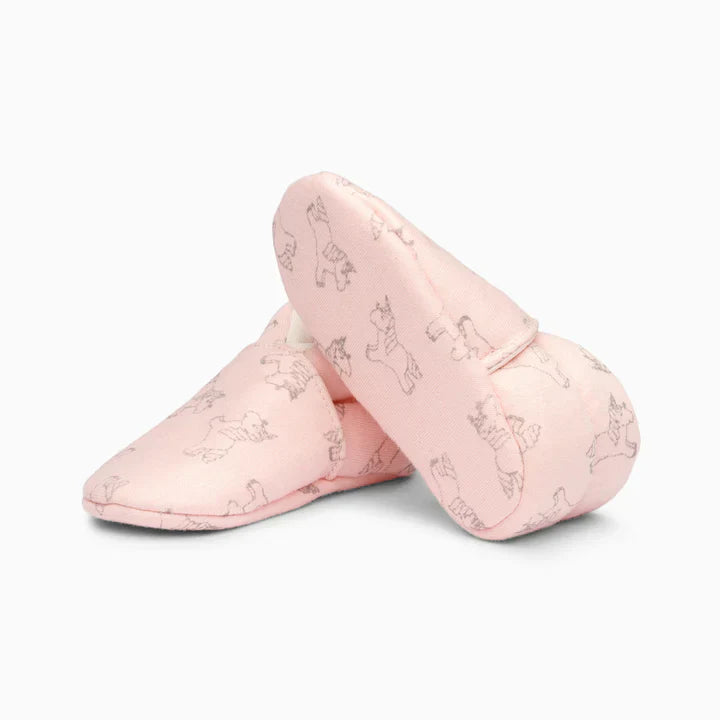 Unicorn Cotton Baby Shoe - Grey and Light Pink