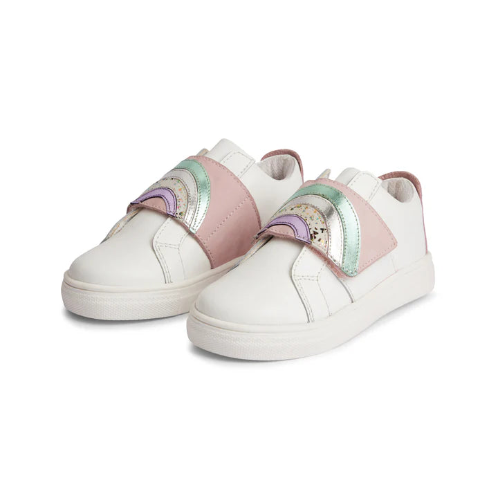 Glitter Kids Leather Sneakers - White and Pink