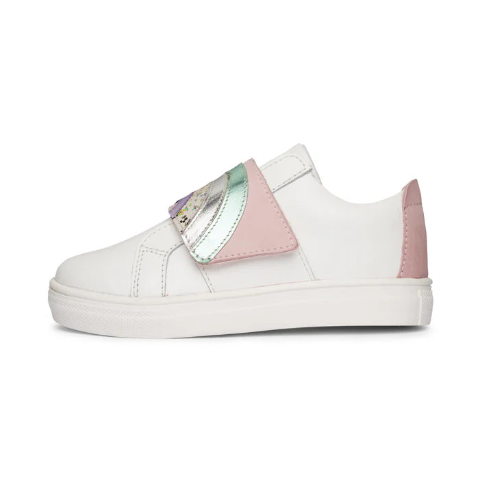 Glitter Kids Leather Sneakers - White and Pink