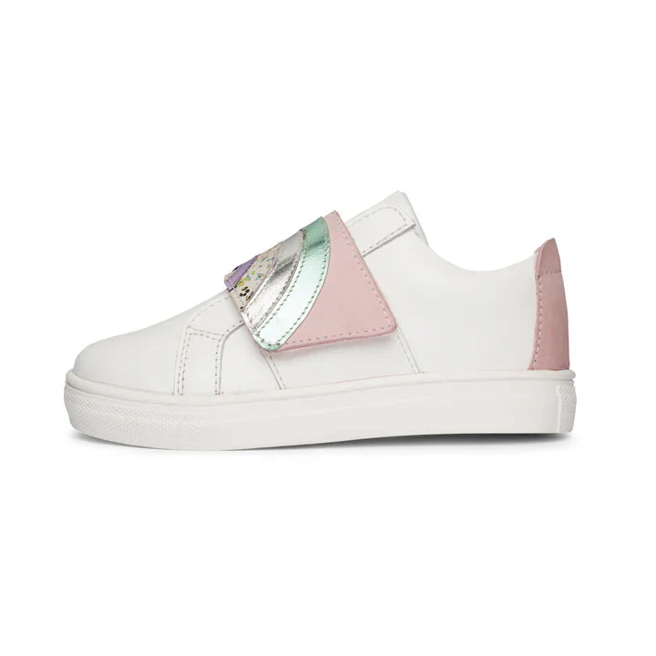Glitter Kids Leather Sneakers - White and Pink