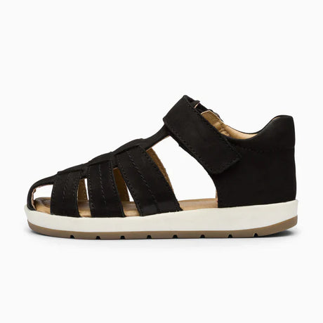 Single Strap Trio Kids Leather Sandals - Matte Black