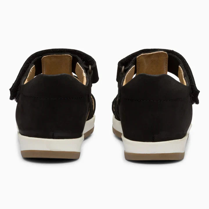 Single Strap Trio Kids Leather Sandals - Matte Black