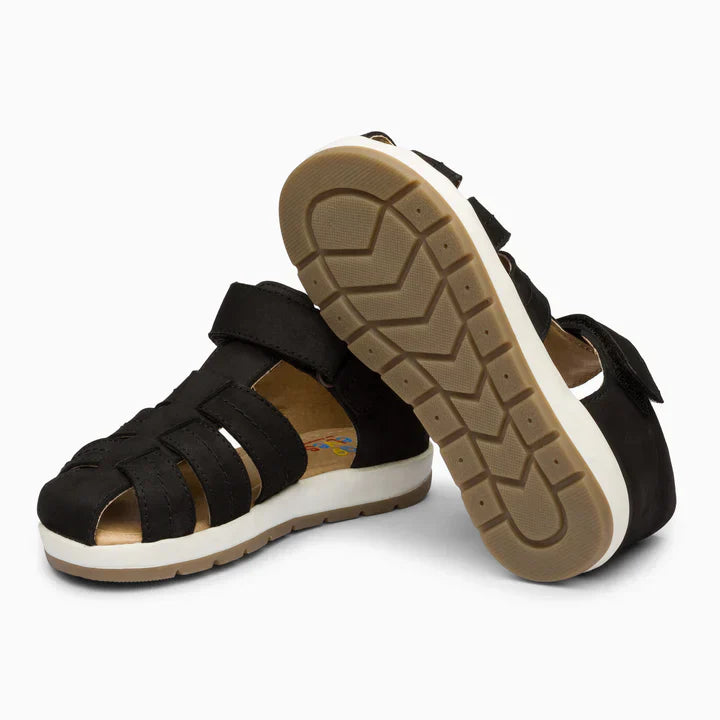 Single Strap Trio Kids Leather Sandals - Matte Black