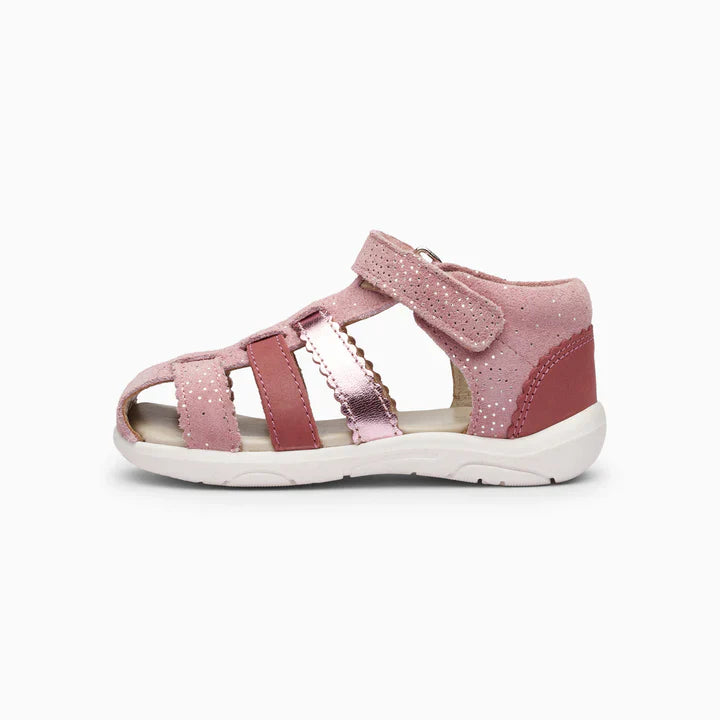 Single Strap Trio Kids Leather Sandals - Glitter Pink