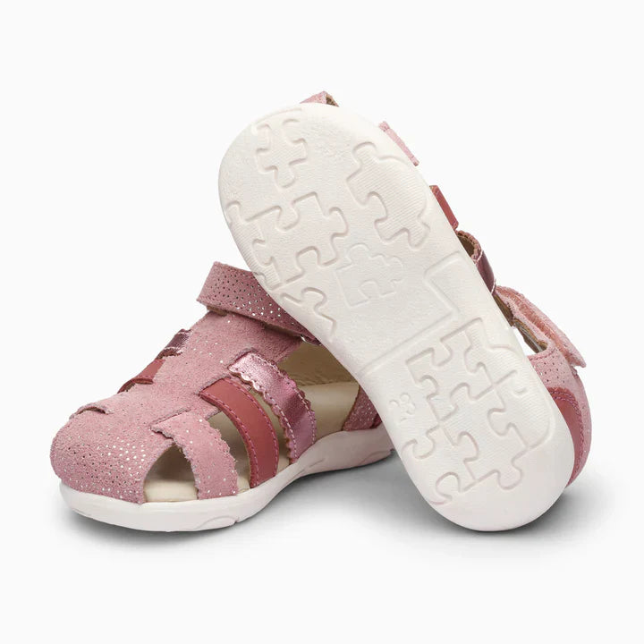 Single Strap Trio Kids Leather Sandals - Glitter Pink